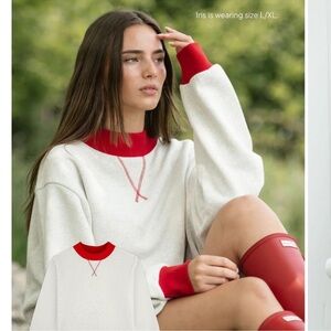 Parke two tone classic mock neck in heather grey and red L/XL